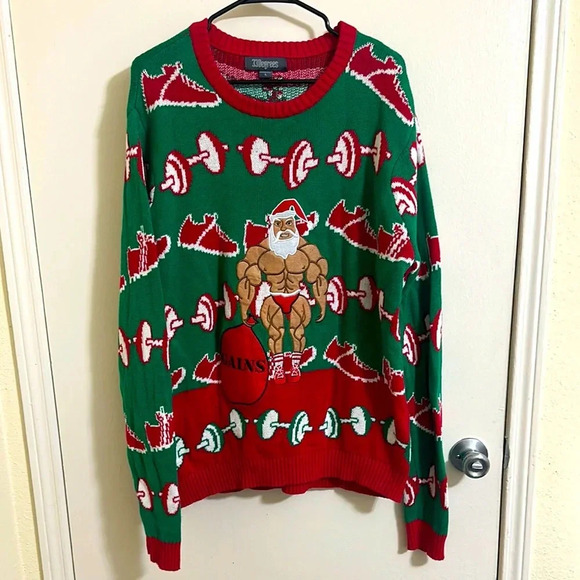 Ugly Christmas Sweater Other - Men’s Large Ugly Christmas Santa Gains Weightlifting Athletic Sweater